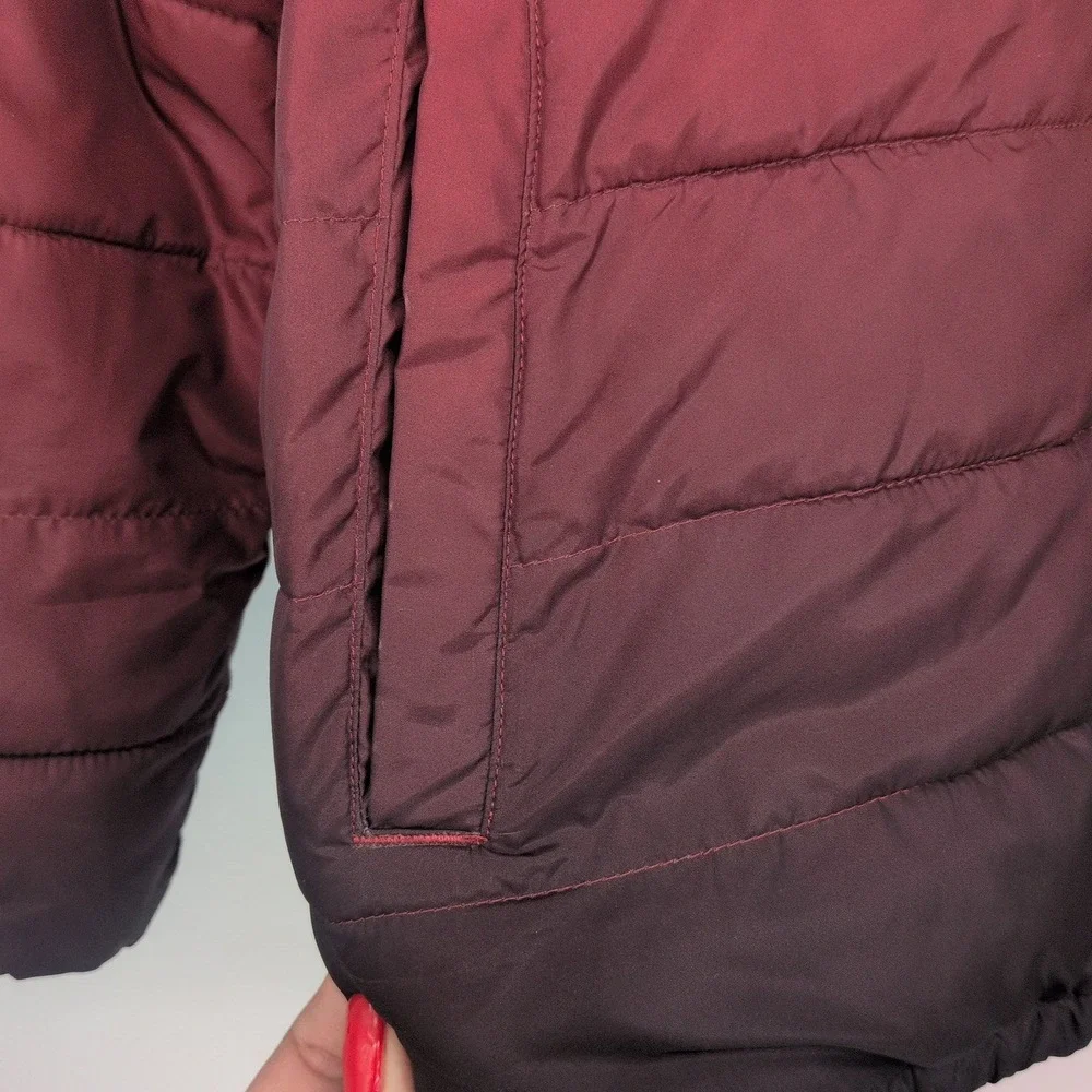 Abercrombie Kids 9/10 Red Ombre Puffer Hooded Jacket Faux Lined Full Zip Outdoor